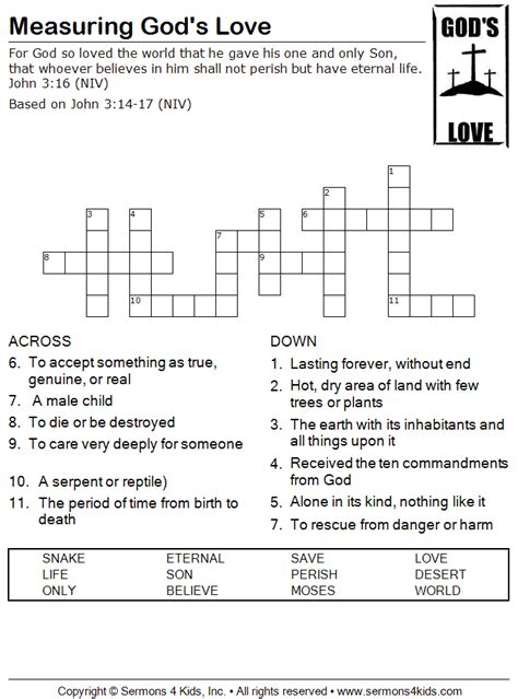 god's love crossword puzzles.